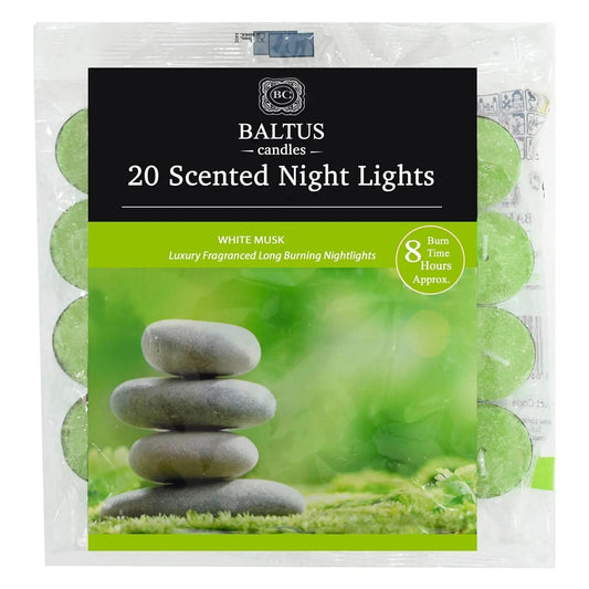 Baltus Tea Light Candles 20 Pieces White Musk Fragrance 8 Hour Long Burn Candles