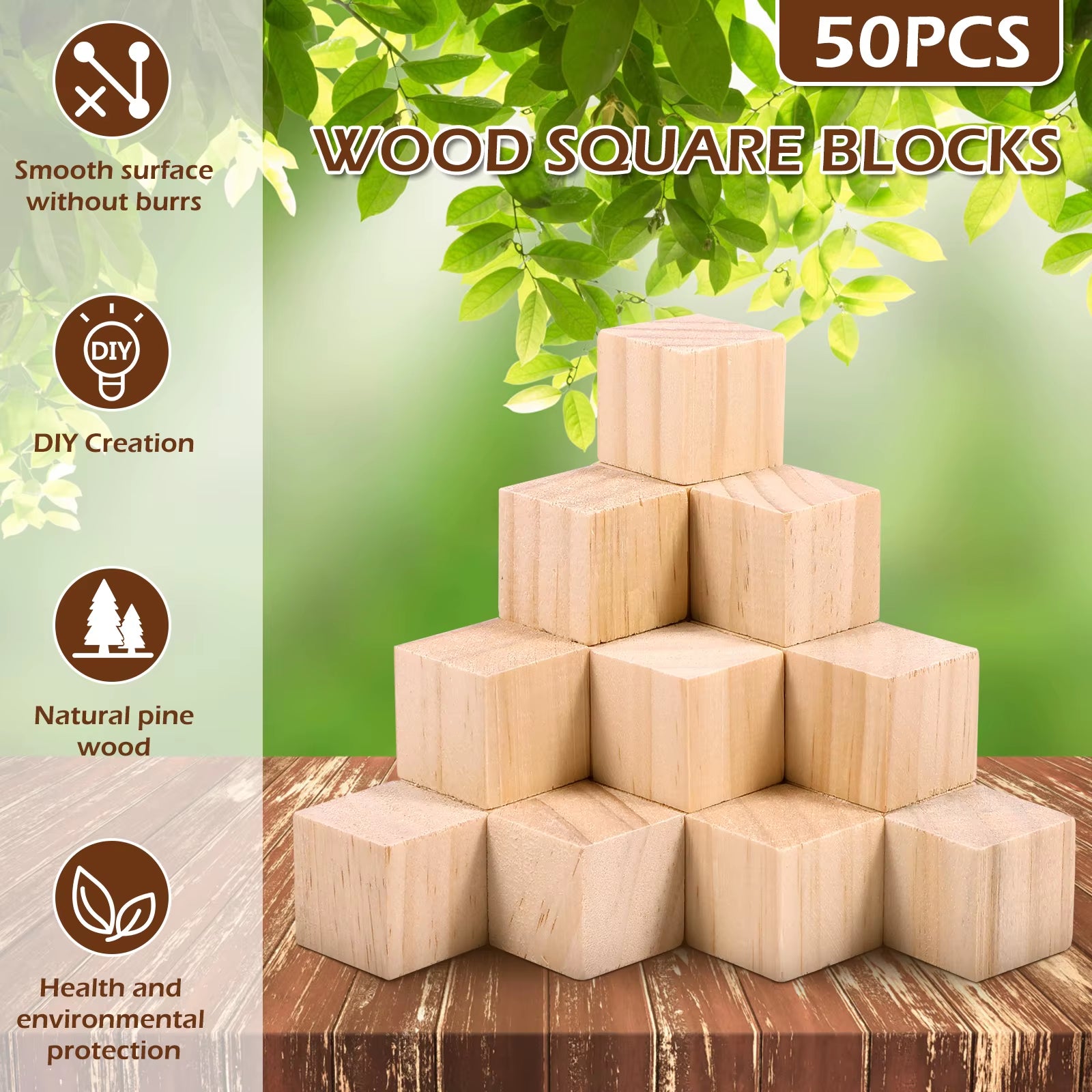 50Pcs Wood Blocks for Crafts Pine Wood Square Blocks 1 Inch Unfinished Wood Craft Cubes Natural Wooden Blocks Wooden Cubes For