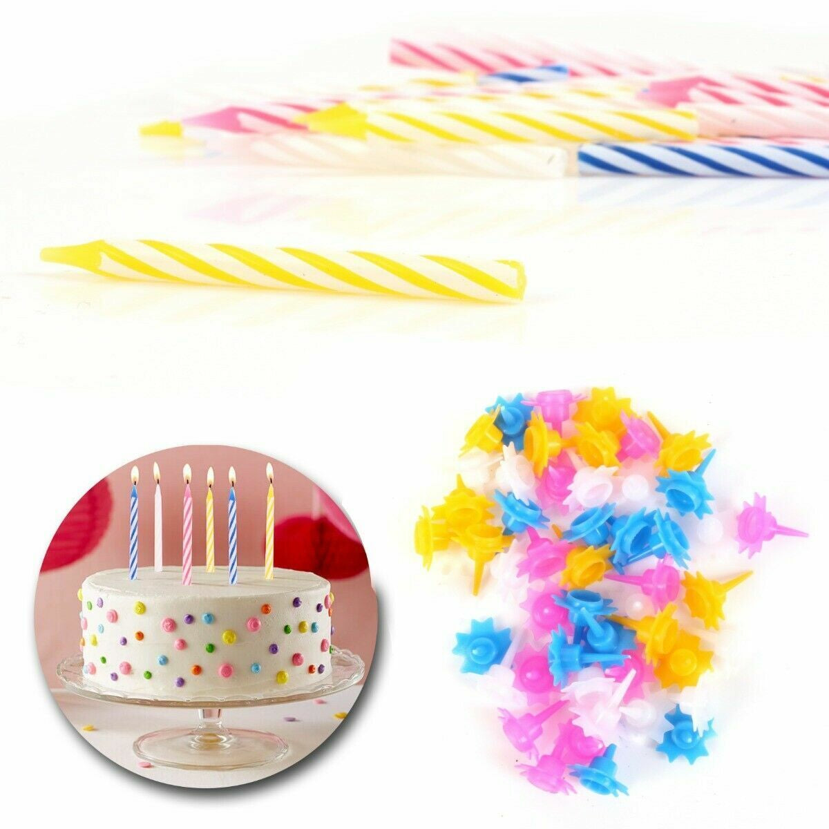 100 PCS CANDLE STAND SET CAKE TOPPER BIRTHDAY PARTIES - XMAS GIFT