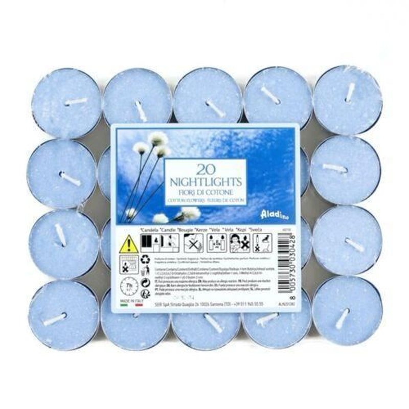 Aladino Nightlights Tea Light Candles 20Pcs Cotton Flowers 7 Hour Long Burn UK