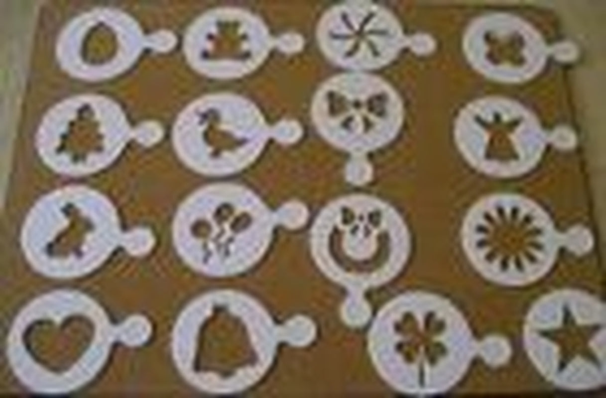 16 X Coffee Machine Barista Stencils Template Strew Pad Duster Spray Art Gift UK