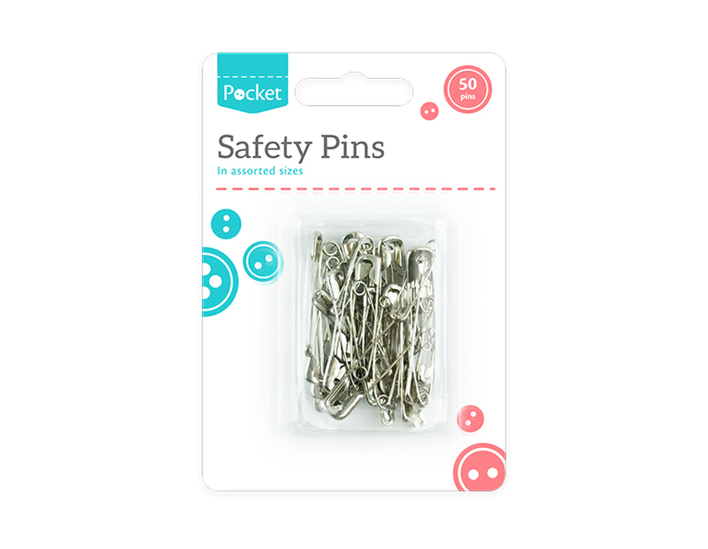 50 Safety Pins Silver 4 Sizes Small Medium Large Ex Sewing Craft Wedding Saftey