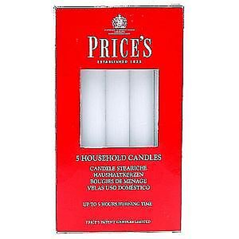 Prices Household Candles 1.9 Cm White 5 Hours Long Burning Time 5 Pack