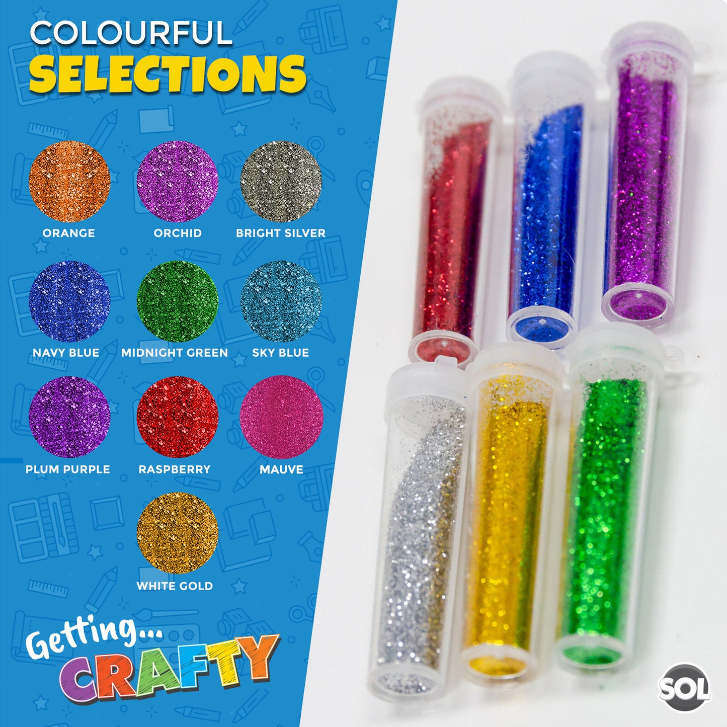 10 Glitter Tubes Assorted Colours Shaker Sparkle Pots Art Craft Kids Card Making