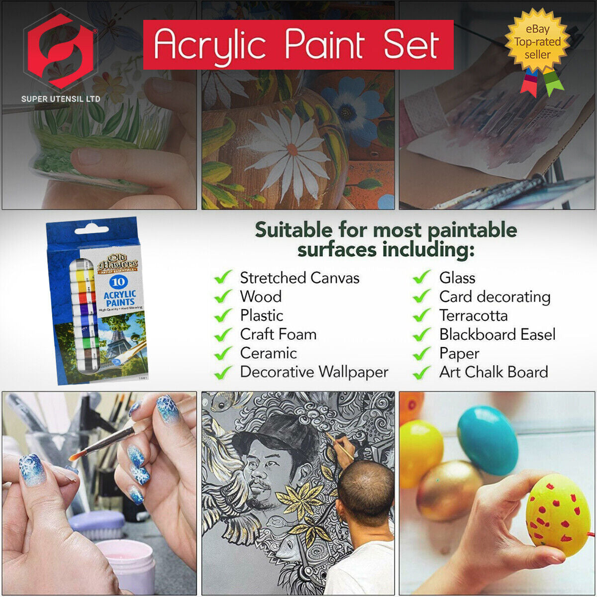 ACRYLIC COLOUR PAINTS ARTIST ART and CRAFT PAINT SET 10X 6Ml