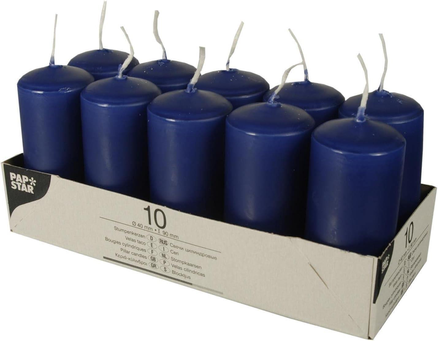 CHURCH PILLAR CANDLES BLUE WEDDING CHRISTMAS HOME DECOR 40 X 90 MM PACK of 10