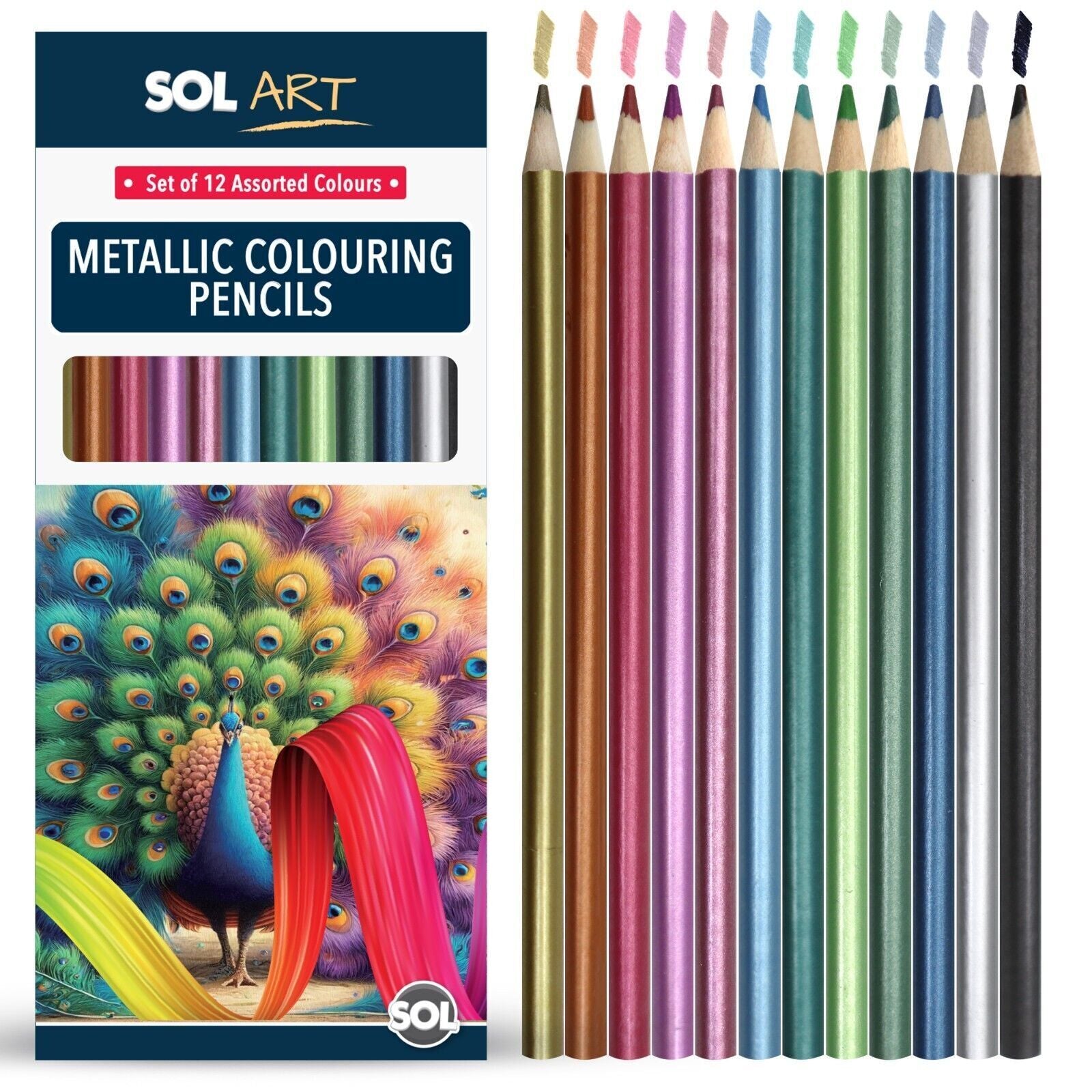 12-24 Metallic Pencils Intense Assorted Colours Drawing Colouring Artist Art Set