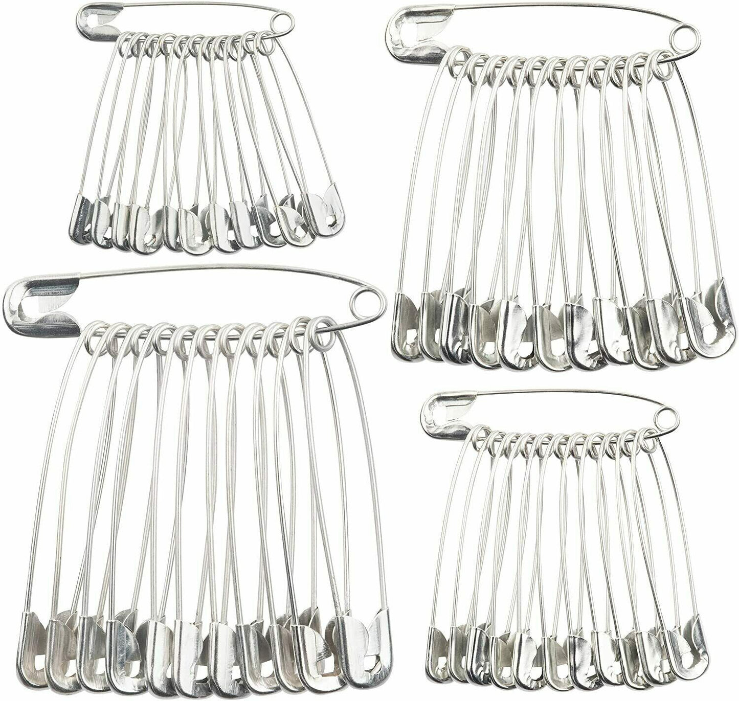 50 Safety Pins Silver 4 Sizes Small Medium Large Ex Sewing Craft Wedding Saftey