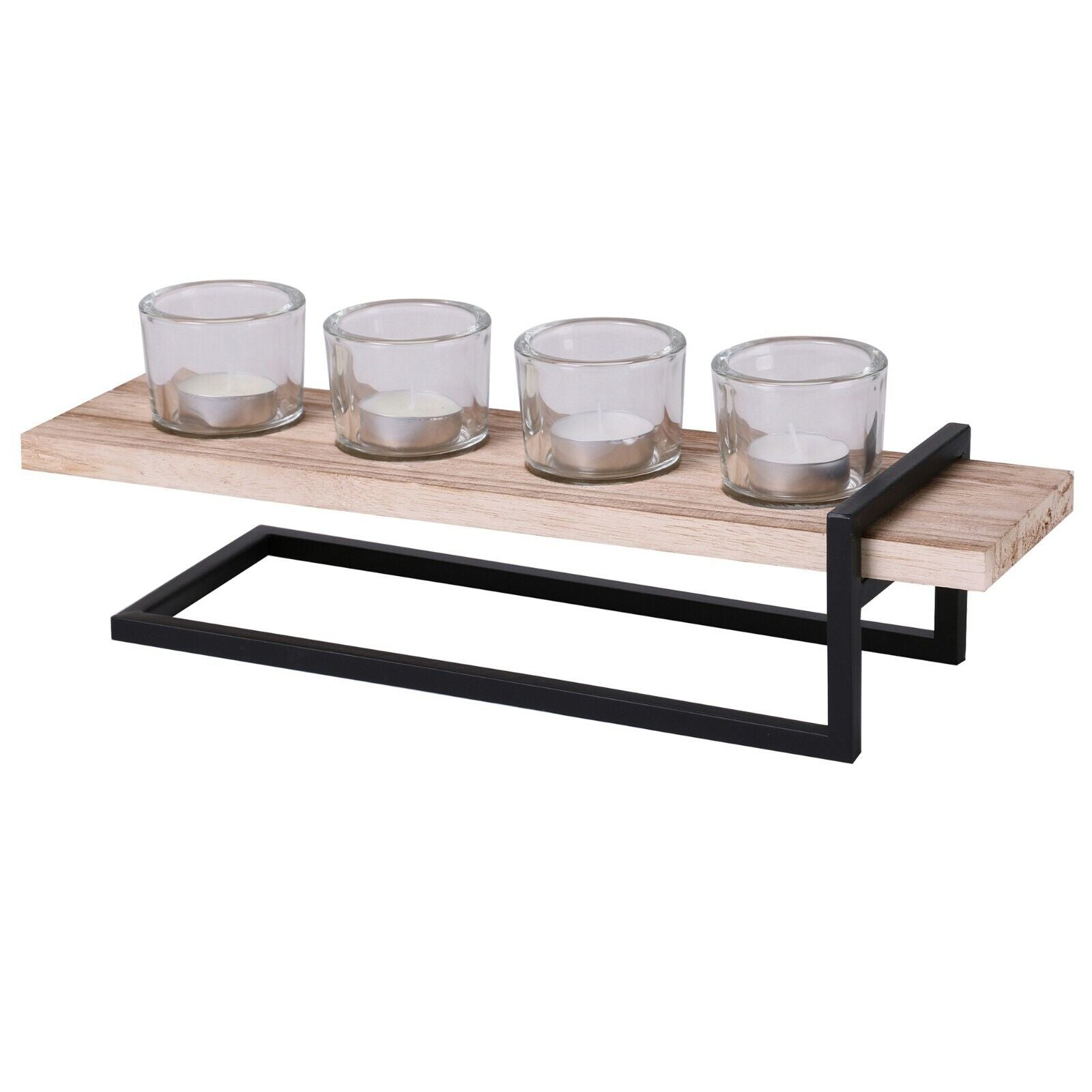 4 Pcs Clear Glass Tealight Candles Holder & Wooden Base Home Decor Stand