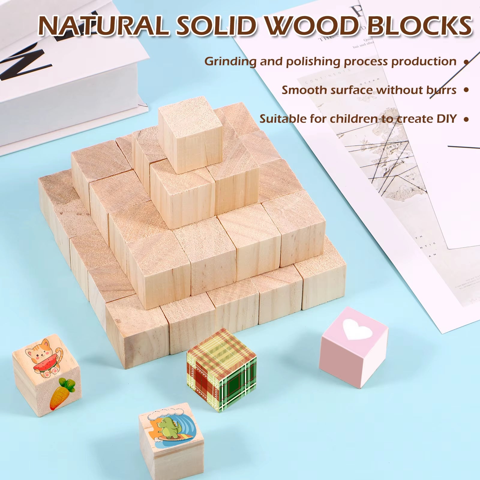 50Pcs Wood Blocks for Crafts Pine Wood Square Blocks 1 Inch Unfinished Wood Craft Cubes Natural Wooden Blocks Wooden Cubes For