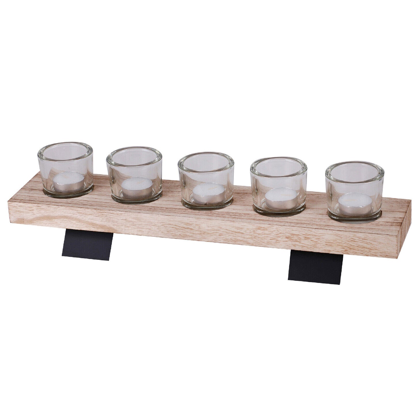 5X Glass Tealight Candle Holder Wooden Tray Table Centre Decoration Christmas