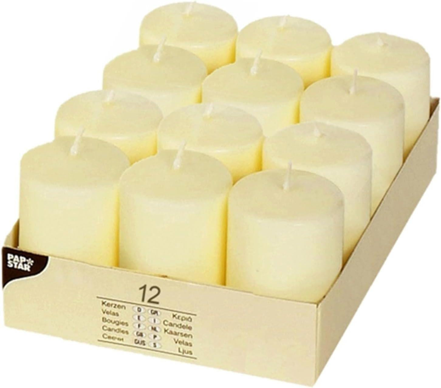 12 X CREAM PILLAR CANDLES 40 X 60 MM WEDDING CHRISTMAS EVENTS CHURCH HOME DECOR