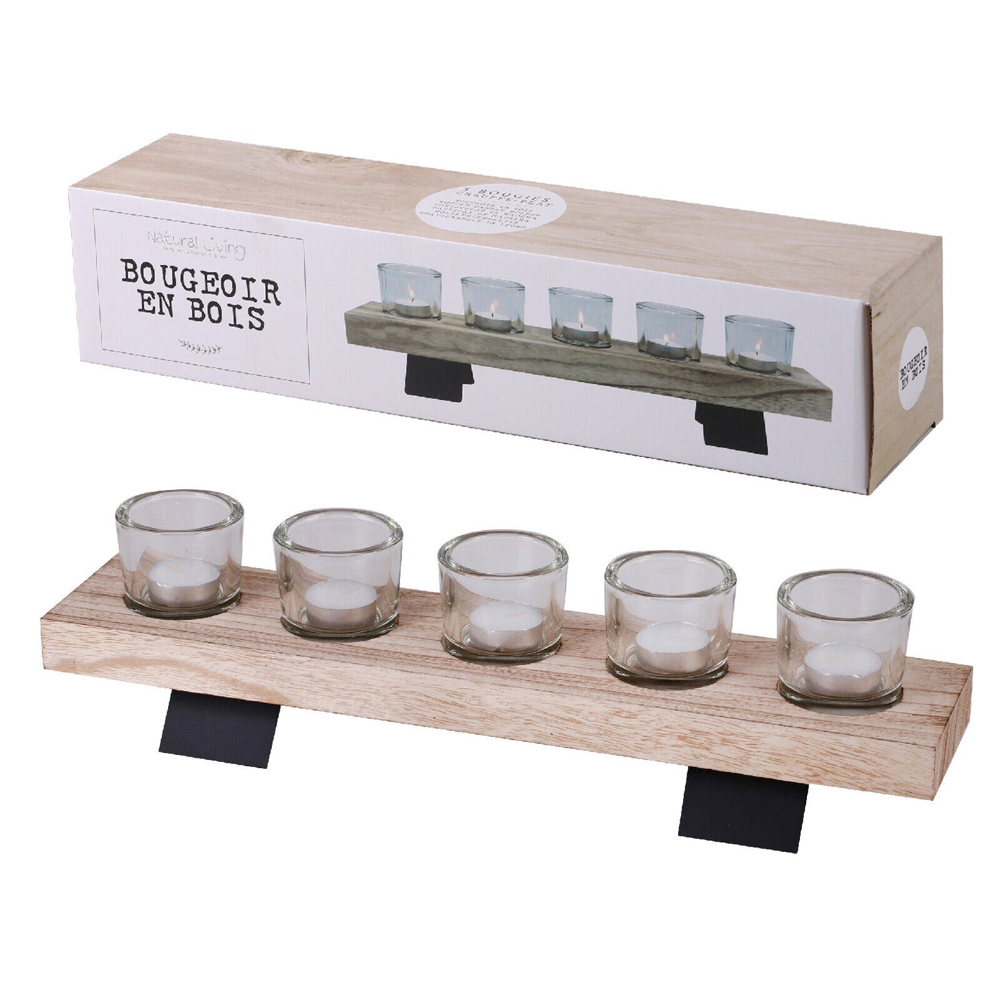 5X Glass Tealight Candle Holder Wooden Tray Table Centre Decoration Christmas