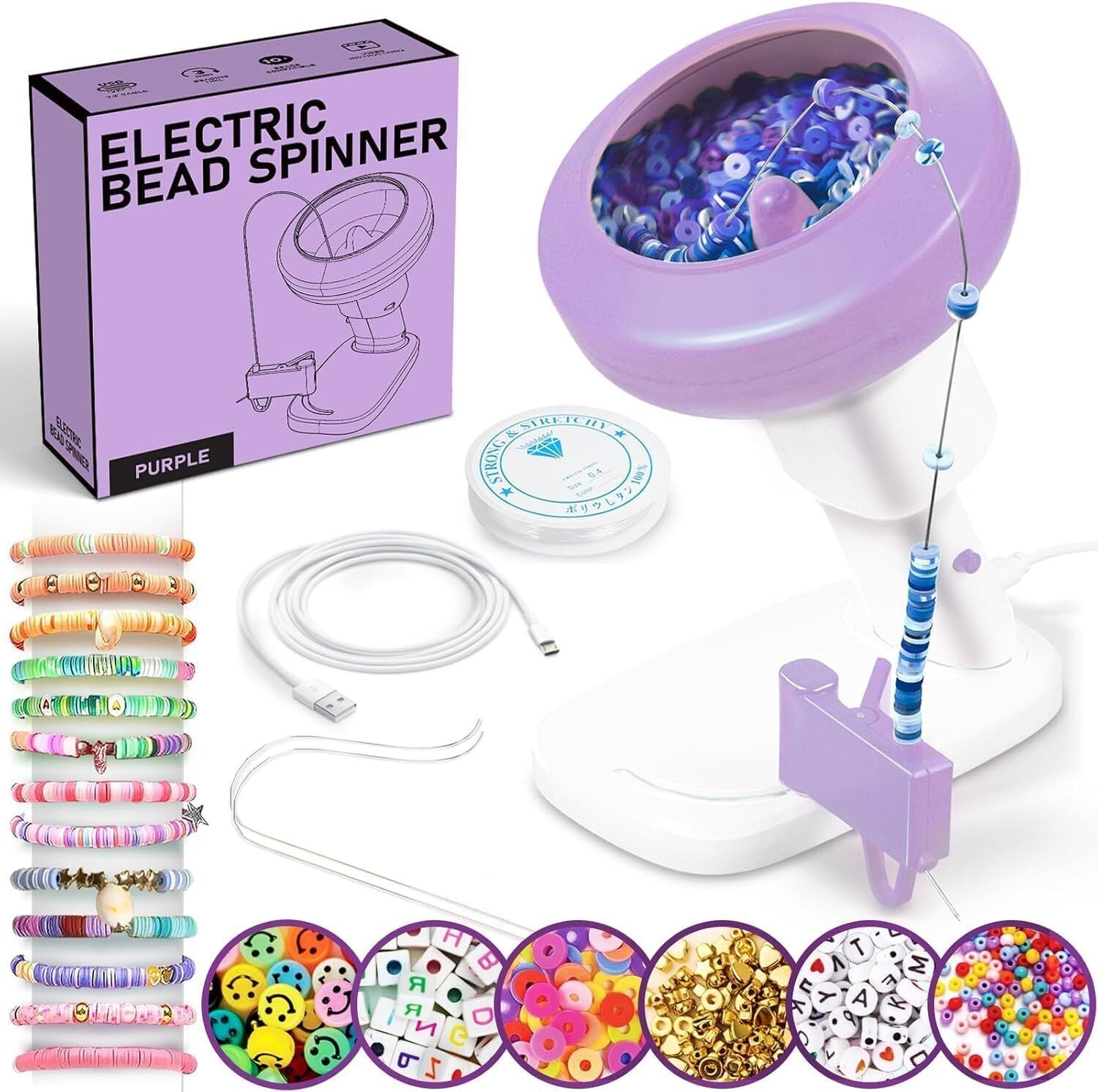 Electric Bead Spinner with 3600 Clay Beads for Bracelet Making Kit,