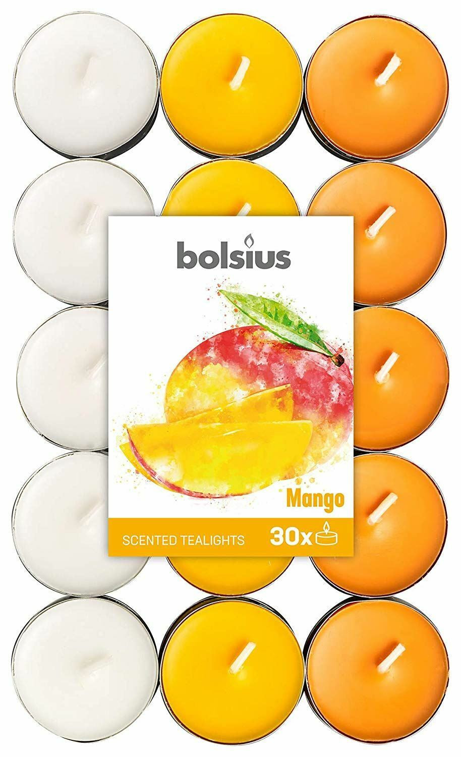 30 Bolsius Aromatic Exotic Mango Fragranced Scent Tea Light Tealight Candles 4H