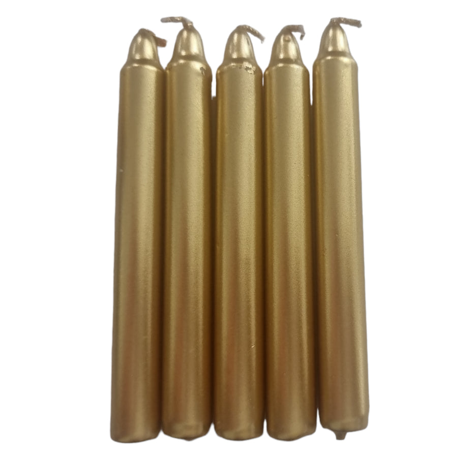 10 X Christmas Tree Gold Candles Classic round Wax Party Decorations 11Cm Long