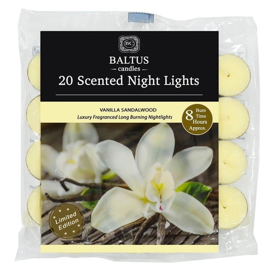 Baltus Tea Light Candles 20Pcs Vanilla Sandalwood Fragrance 8 Hour Long Burn UK