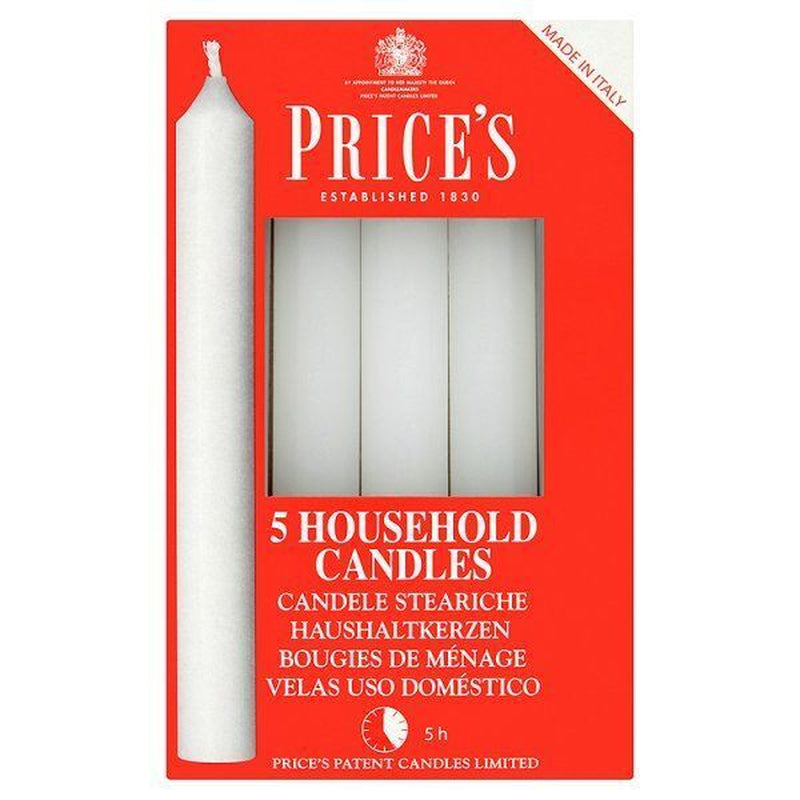 Prices Household Candles 1.9 Cm White 5 Hours Long Burning Time 5 Pack