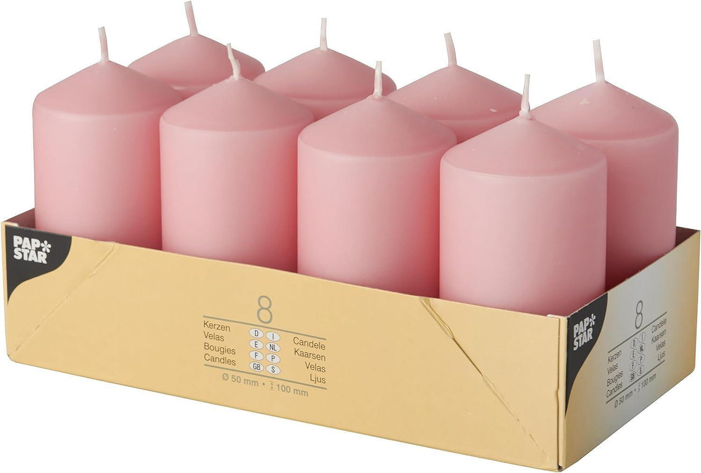 8 X PINK PILLAR CANDLES 50 X 100 MM WEDDING CHRISTMAS EVENTS CHURCH HOME DECOR