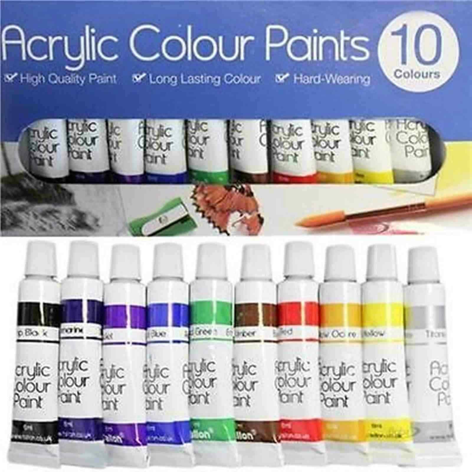 ACRYLIC COLOUR PAINTS ARTIST ART and CRAFT PAINT SET 10X 6Ml