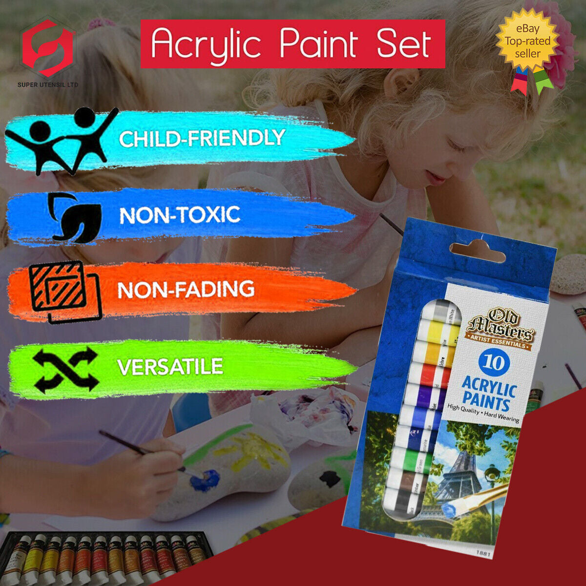 ACRYLIC COLOUR PAINTS ARTIST ART and CRAFT PAINT SET 10X 6Ml