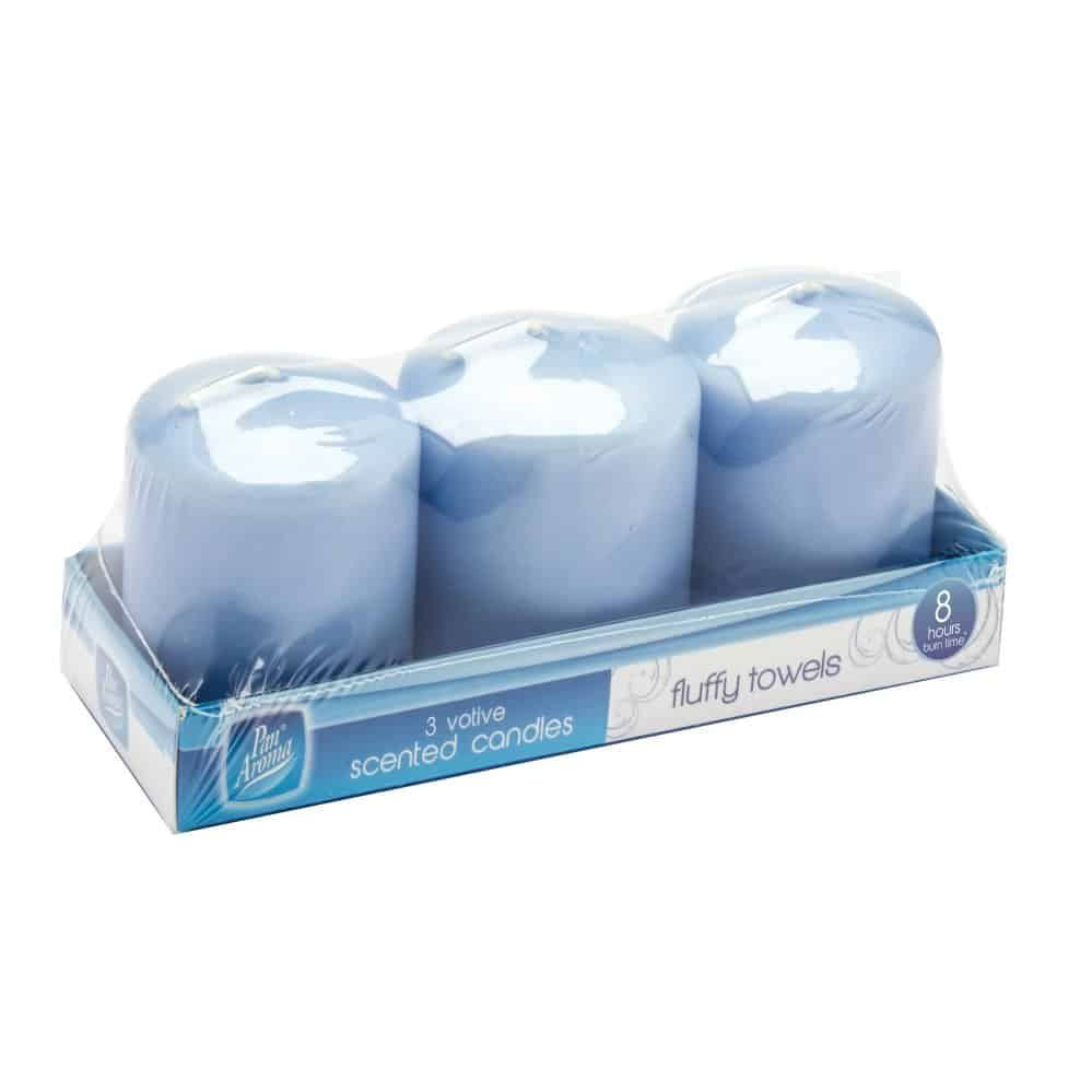 Pan Aroma Scented Votive Candles 3 Pack Fluffy Towels 8 Hours Votive Candles UK