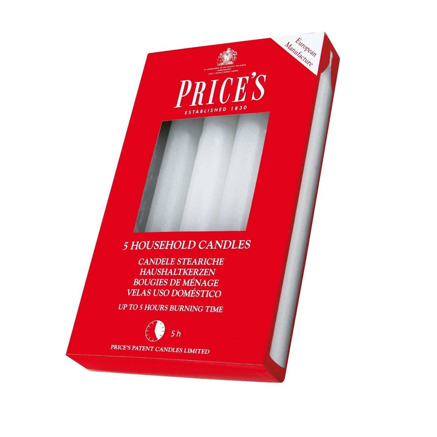 Prices Household Candles 1.9 Cm White 5 Hours Long Burning Time 5 Pack