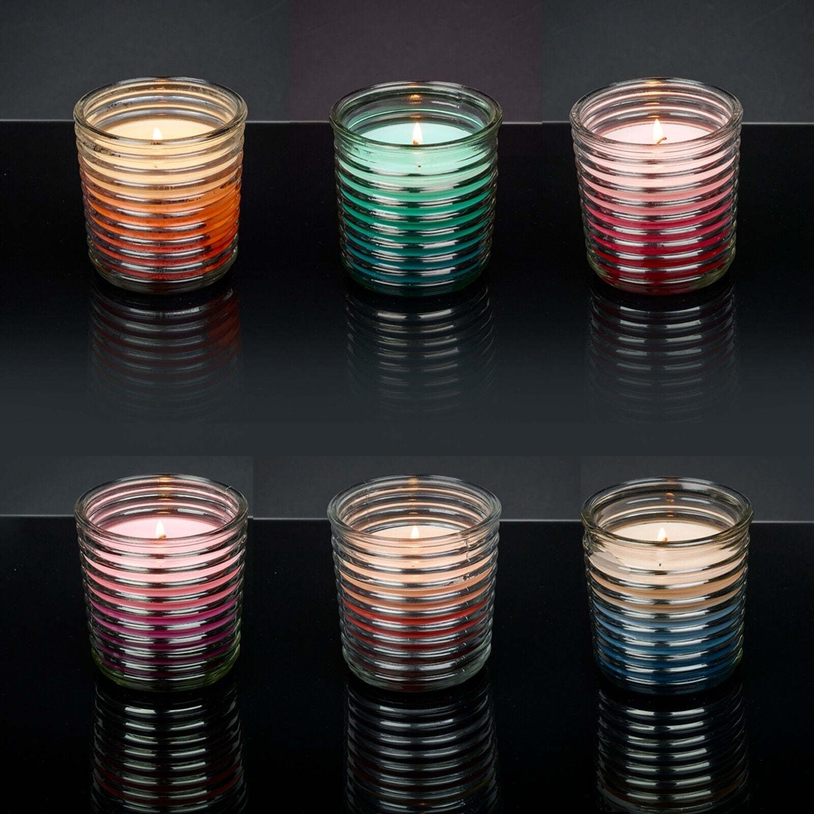 3 Pcs Triple Colour Scented Candle in Ribbed Glass Jars Home Gift Fragrance Set