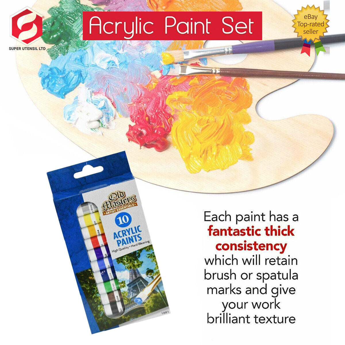 ACRYLIC COLOUR PAINTS ARTIST ART and CRAFT PAINT SET 10X 6Ml